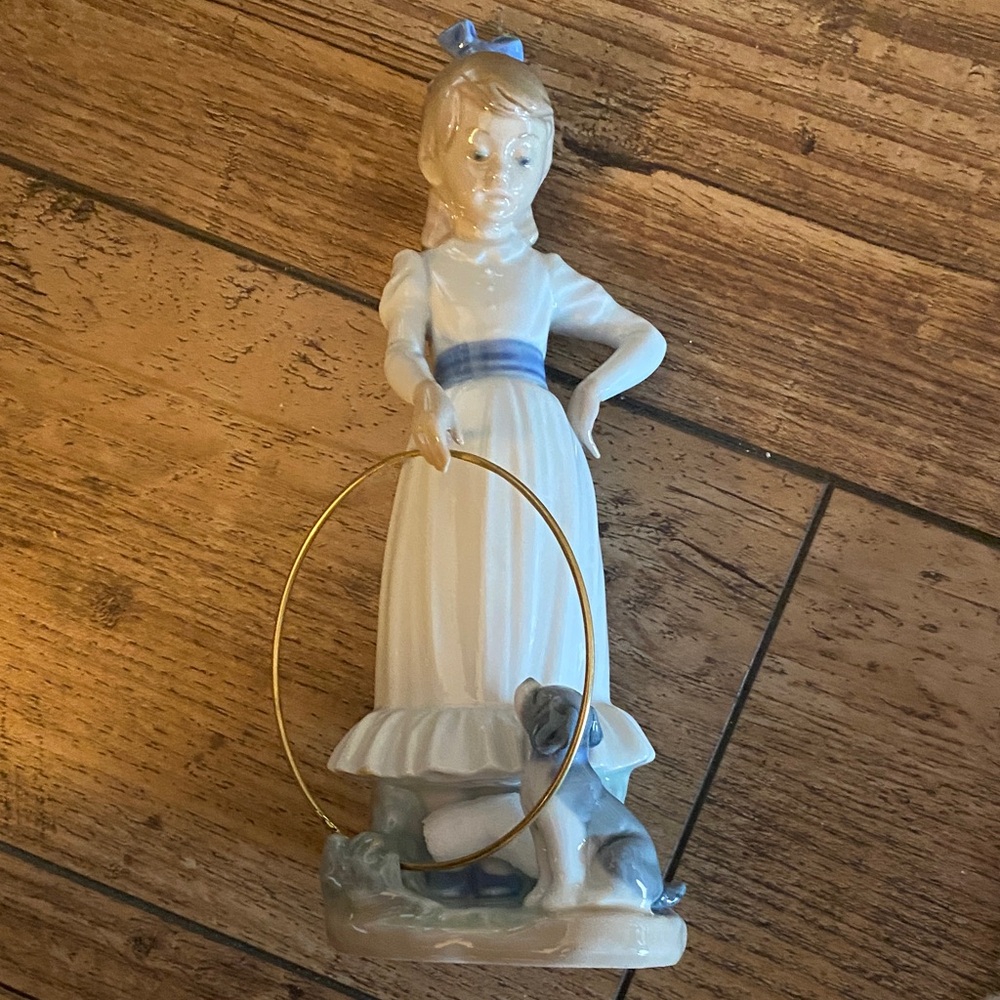Lladro Porcelain Figurine with Dog and Gold Hoop